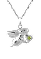 catchy small silver angel simulated birthstone baby necklace